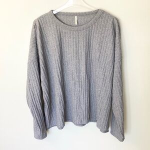 Rylee + Cru Long Sleeve Cozy Ribbed Knit Top - Gray - XL